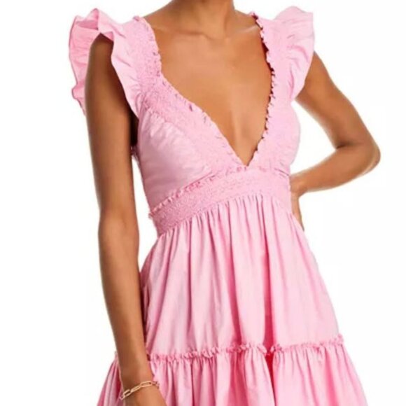 LoveShackFancy Plunging Neckline Pink Dress Women's Wedding Guest Party - Picture 1 of 4